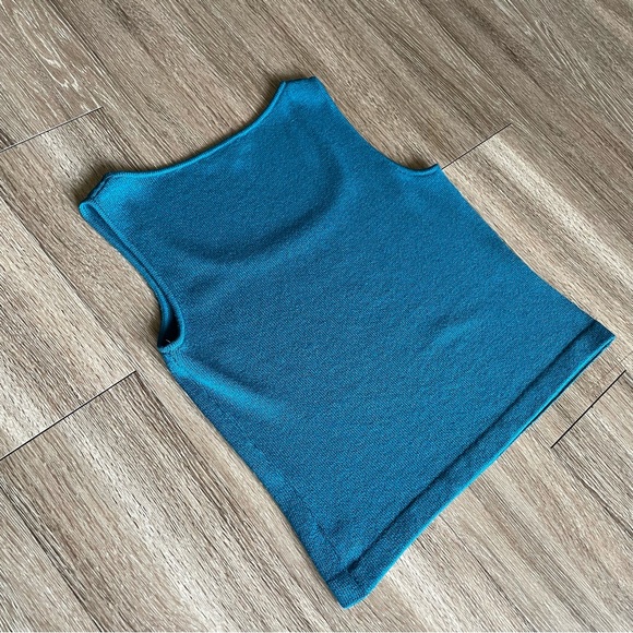 St. John Collection Santana Knit Teal Blue Shell Tank Wool Rayon Silk Sleeveless - Picture 14 of 15